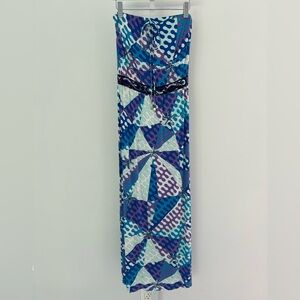 EMILIO PUCCI BLUE MULTI STRAPLESS MAXI DRESS SIZE IT 44 / US 10
